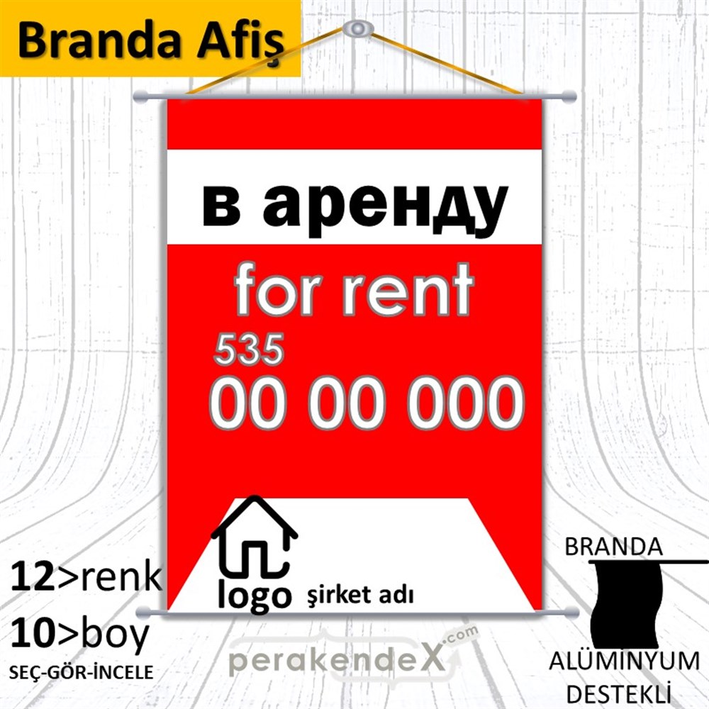 Rusça Kiralık Yazısı 003 BRANDA POSTER,  AFİŞ -dikdörtgen,tek yön baskıbranda poster,  afiş