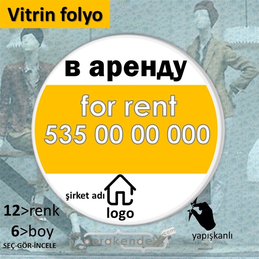 Rusça Kiralık Yazısı 003 VİTRİN - CAM FOLYO,  VİNİL -oval,tek yön baskıvitrin - cam folyo,  vinil