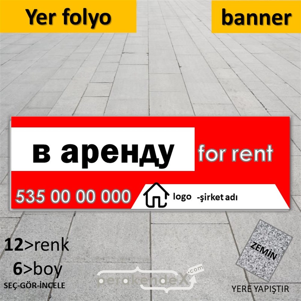 Rusça Kiralık Yazısı 003 YER - ZEMİN FOLYO,  VİNİL (BANNER) -dikdörtgen,tek yön baskıyer - zemin folyo,  vinil