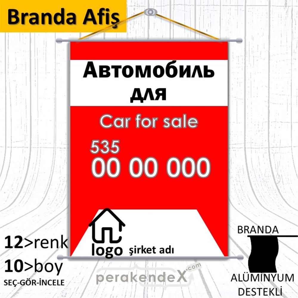 Rusça Satılık Araba Yazısı 004 BRANDA POSTER,  AFİŞ -dikdörtgen,tek yön baskıbranda poster,  afiş