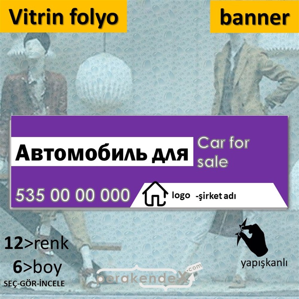 Rusça Satılık Araba Yazısı 004 VİTRİN, CAM FOLYO,  VİNİL (BANNER) -dikdörtgen,tek yön baskıvitrin - cam folyo,  vinil
