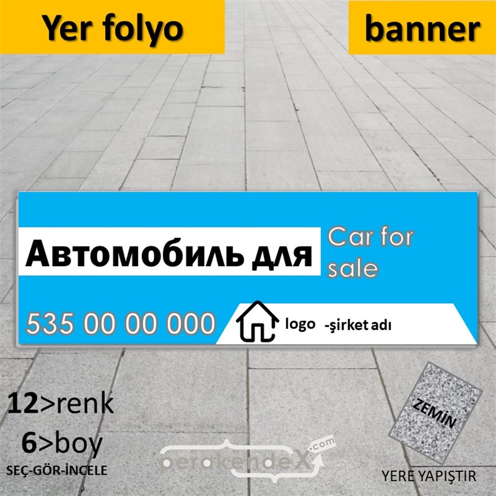 Rusça Satılık Araba Yazısı 004 YER - ZEMİN FOLYO,  VİNİL (BANNER) -dikdörtgen,tek yön baskıyer - zemin folyo,  vinil