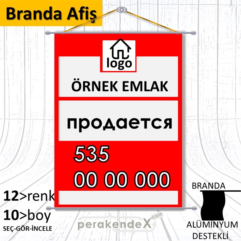 Rusça Satılık Yazısı 001 BRANDA POSTER,  AFİŞ -dikdörtgen,tek yön baskıbranda poster,  afiş