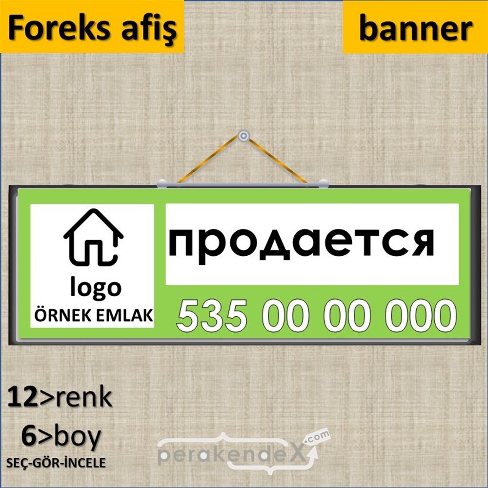 Rusça Satılık Yazısı 001 SERT PLASTİK POSTER,  AFİŞ (BANNER) -dikdörtgen,tek yön baskısert plastik poster,  afiş