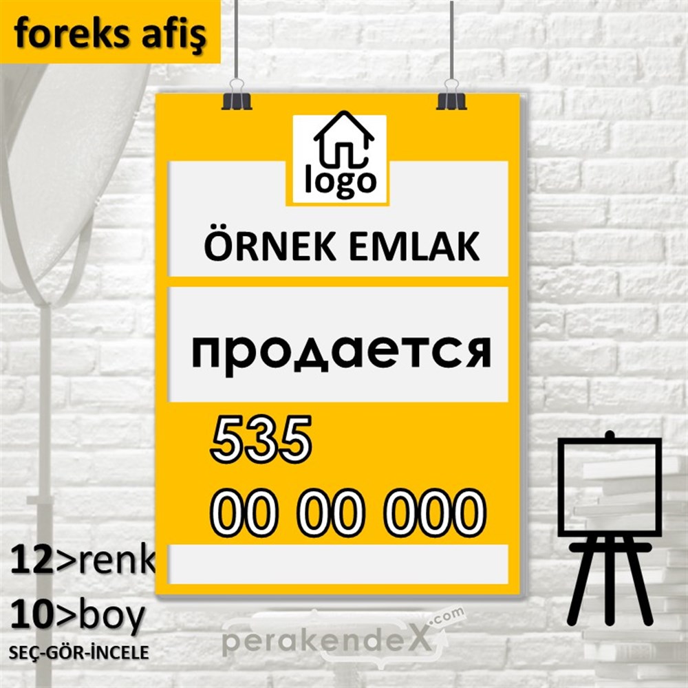 Rusça Satılık Yazısı 001 SERT PLASTİK POSTER,  AFİŞ -dikdörtgen,tek yön baskısert plastik poster,  afiş