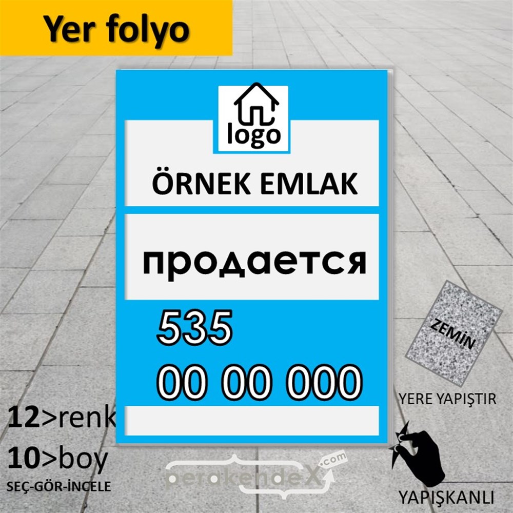 Rusça Satılık Yazısı 001 YER - ZEMİN FOLYO,  VİNİL -dikdörtgen,tek yön baskıyer - zemin folyo,  vinil