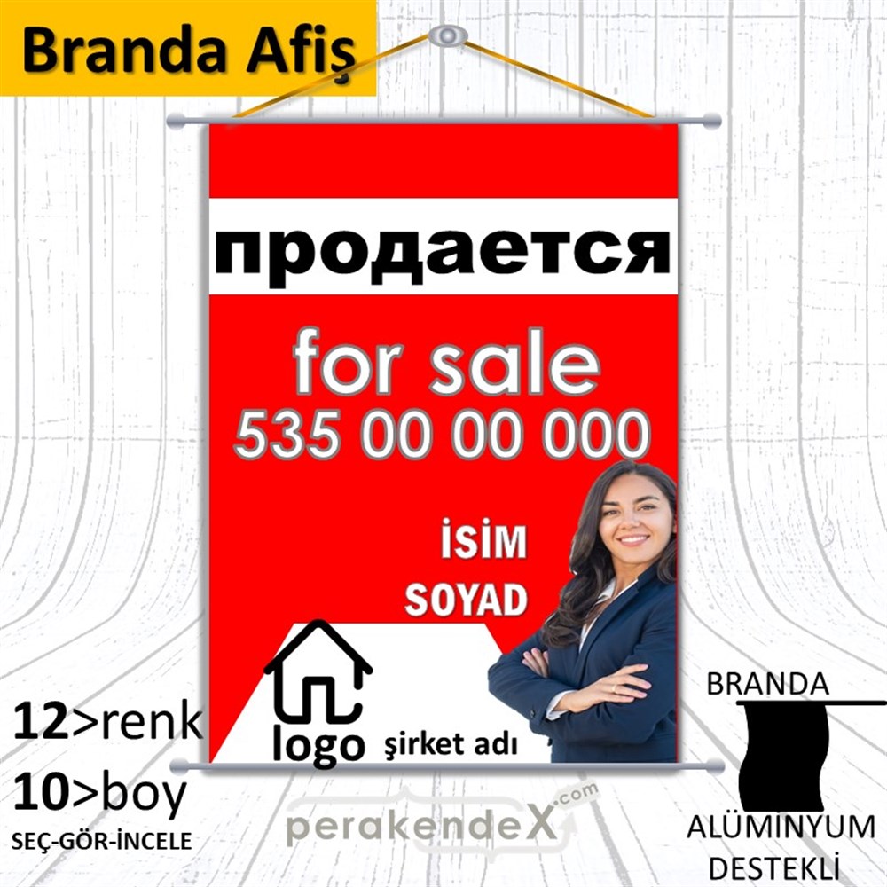 Rusça Satılık Yazısı 002 BRANDA POSTER,  AFİŞ -dikdörtgen,tek yön baskıbranda poster,  afiş