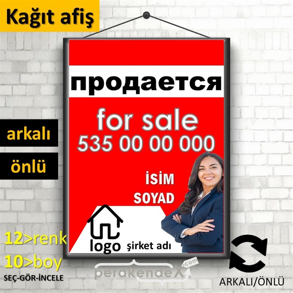 Rusça Satılık Yazısı 002 KAĞIT POSTER,  AFİŞ -dikdörtgen,çift yön baskıkağıt poster,  afiş