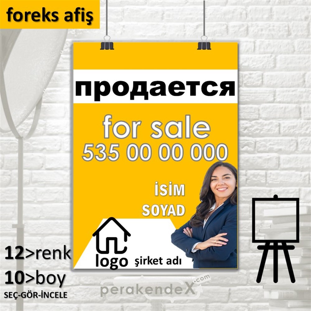 Rusça Satılık Yazısı 002 SERT PLASTİK POSTER,  AFİŞ -dikdörtgen,tek yön baskısert plastik poster,  afiş