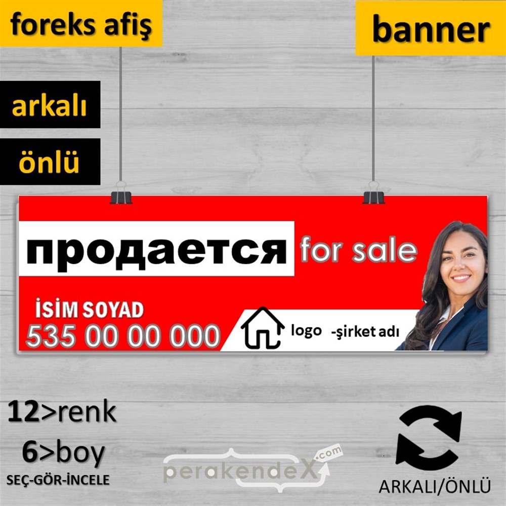 Rusça Satılık Yazısı 002 SERT PLASTİK POSTER,  AFİŞ (BANNER) -dikdörtgen,çift yön baskısert plastik poster,  afiş