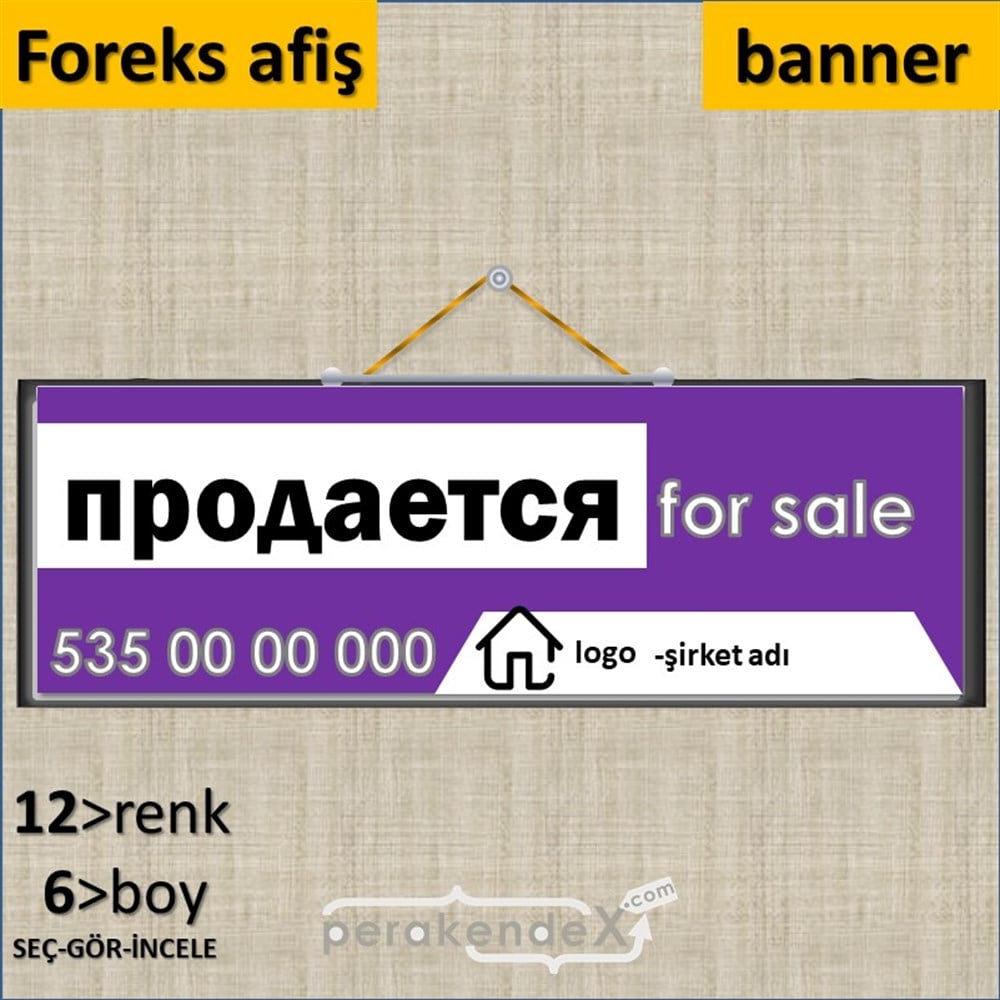 Rusça Satılık Yazısı 003 SERT PLASTİK POSTER,  AFİŞ (BANNER) -dikdörtgen,tek yön baskısert plastik poster,  afiş
