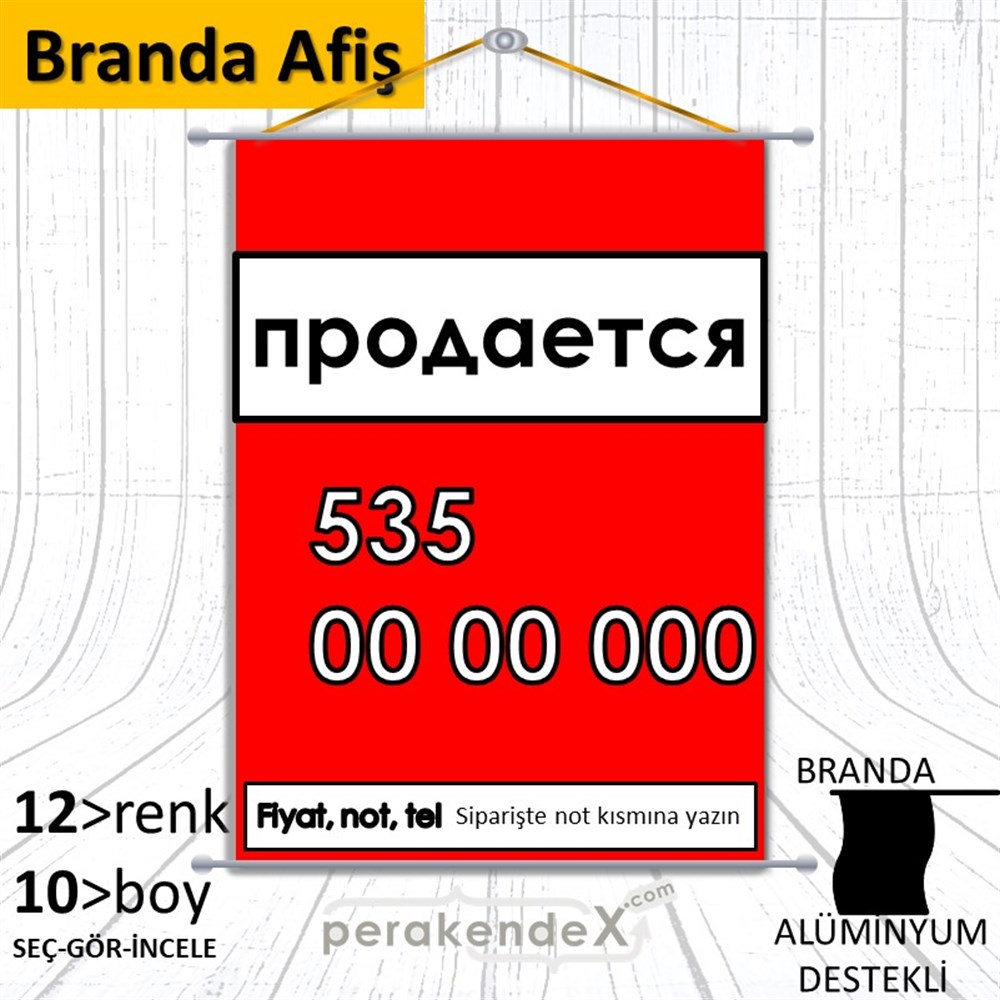 Rusça Satılık Yazısı 005 BRANDA POSTER,  AFİŞ -dikdörtgen,tek yön baskıbranda poster,  afiş