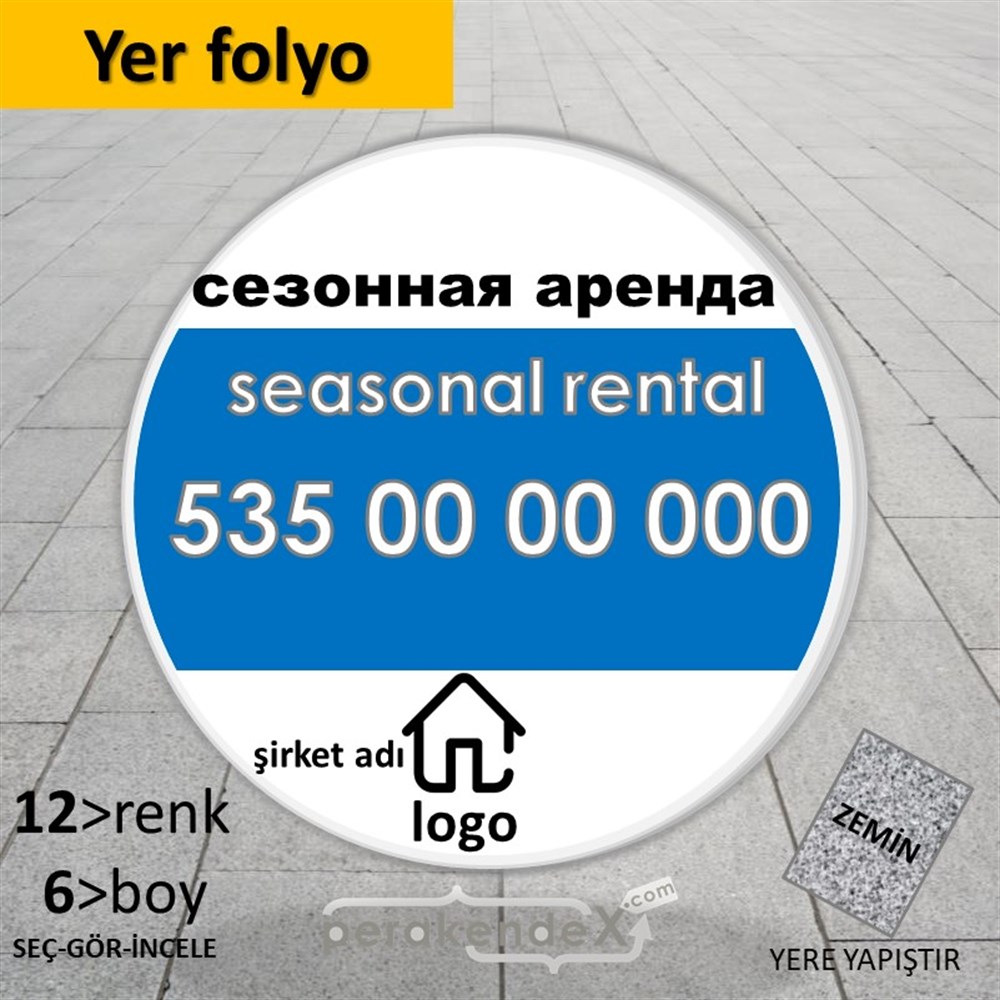 Rusça Sezonluk Kiralık Yazısı 004 YER - ZEMİN FOLYO,  VİNİL -oval,tek yön baskıyer - zemin folyo,  vinil