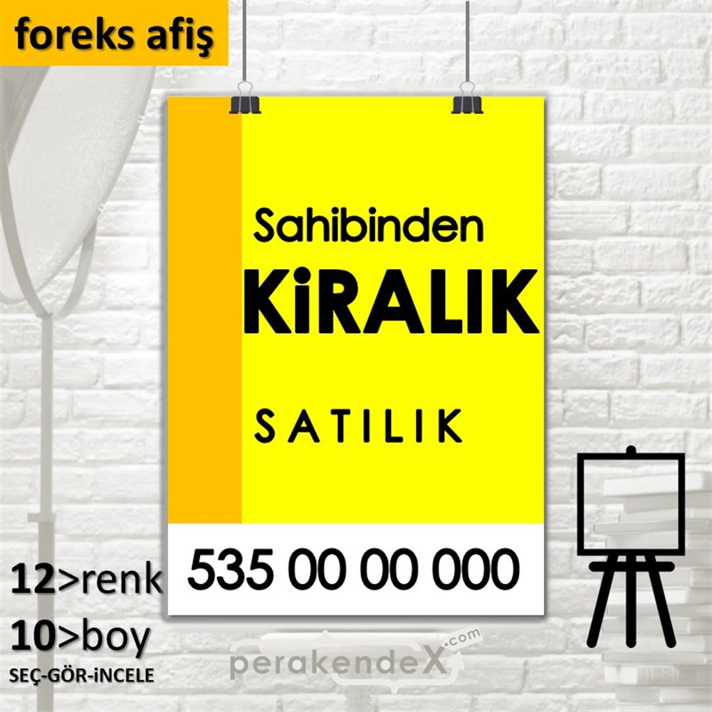 Sahibinden Kiralık & Satılık Yazısı 006 SERT PLASTİK POSTER,  AFİŞ -dikdörtgen,tek yön baskısert plastik poster,  afiş