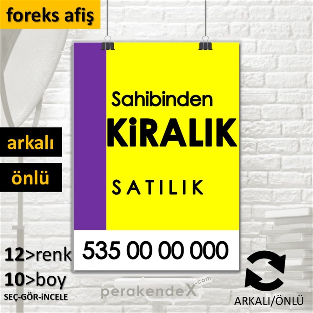 Sahibinden Kiralık & Satılık Yazısı 006 SERT PLASTİK POSTER,  AFİŞ -dikdörtgen,çift yön baskısert plastik poster,  afiş