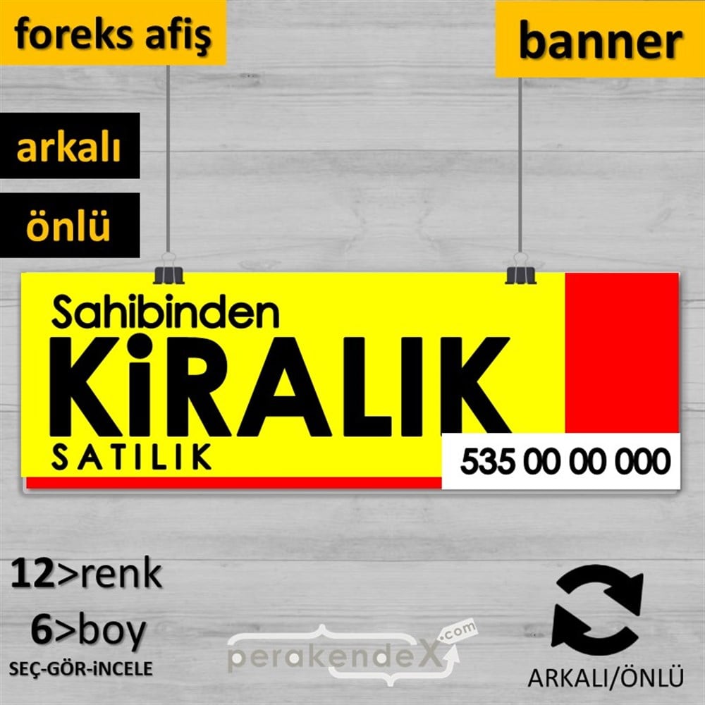 Sahibinden Kiralık & Satılık Yazısı 006 SERT PLASTİK POSTER,  AFİŞ (BANNER) -dikdörtgen,çift yön baskısert plastik poster,  afiş