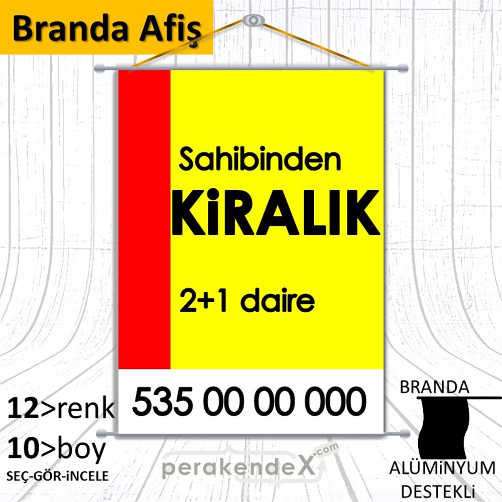 Sahibinden Kiralık Yazısı 006 BRANDA POSTER,  AFİŞ -dikdörtgen,tek yön baskıbranda poster,  afiş