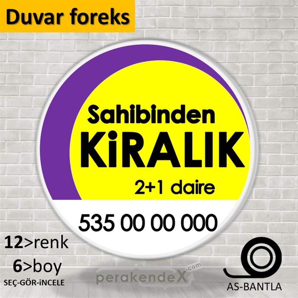 Sahibinden Kiralık Yazısı 006 SERT PLASTİK POSTER,  AFİŞ -oval,tek yön baskısert plastik poster,  afiş