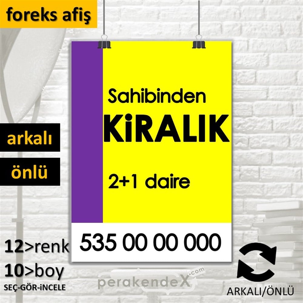 Sahibinden Kiralık Yazısı 006 SERT PLASTİK POSTER,  AFİŞ -dikdörtgen,çift yön baskısert plastik poster,  afiş