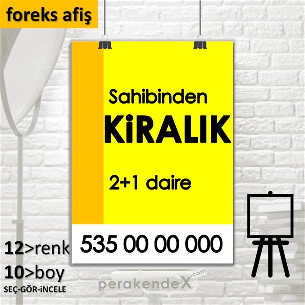Sahibinden Kiralık Yazısı 006 SERT PLASTİK POSTER,  AFİŞ -dikdörtgen,tek yön baskısert plastik poster,  afiş