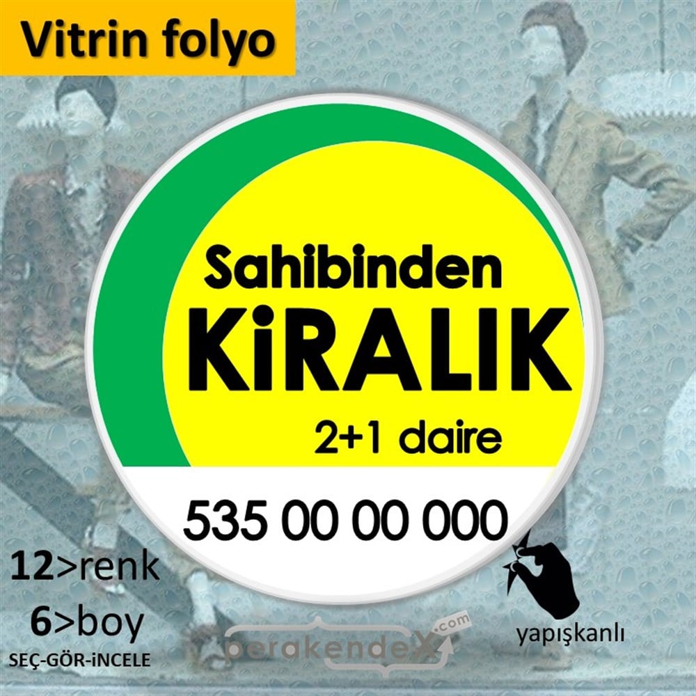 Sahibinden Kiralık Yazısı 006 VİTRİN - CAM FOLYO,  VİNİL -oval,tek yön baskıvitrin - cam folyo,  vinil