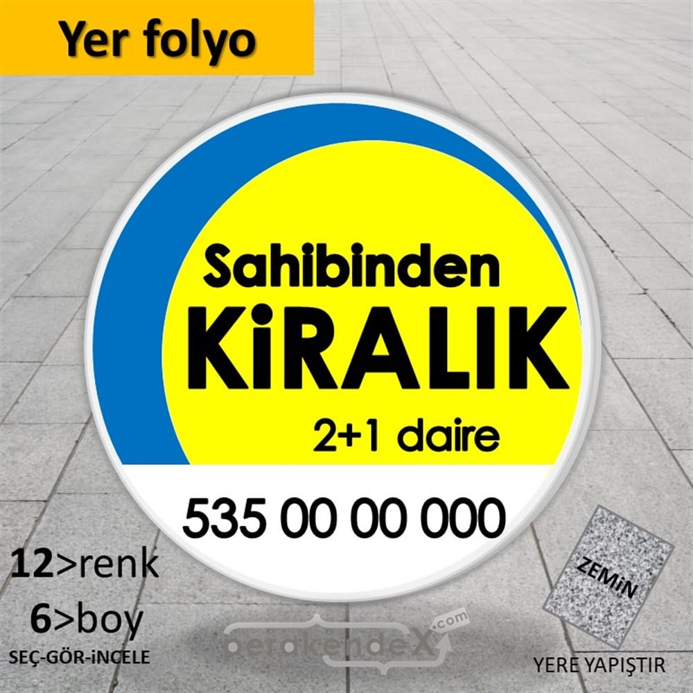 Sahibinden Kiralık Yazısı 006 YER - ZEMİN FOLYO,  VİNİL -oval,tek yön baskıyer - zemin folyo,  vinil