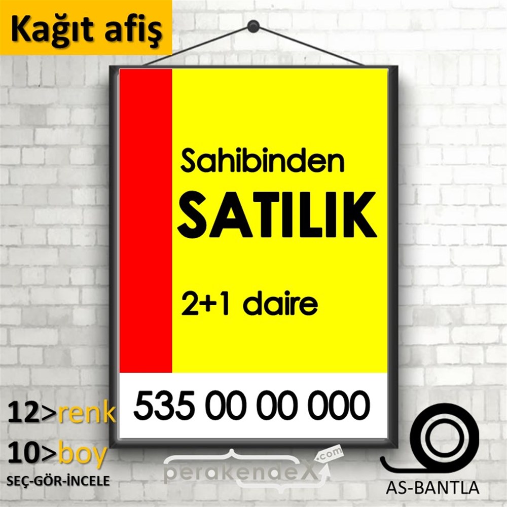 Sahibinden Satılık Yazısı 006 KAĞIT POSTER,  AFİŞ -dikdörtgen,tek yön baskıkağıt poster,  afiş