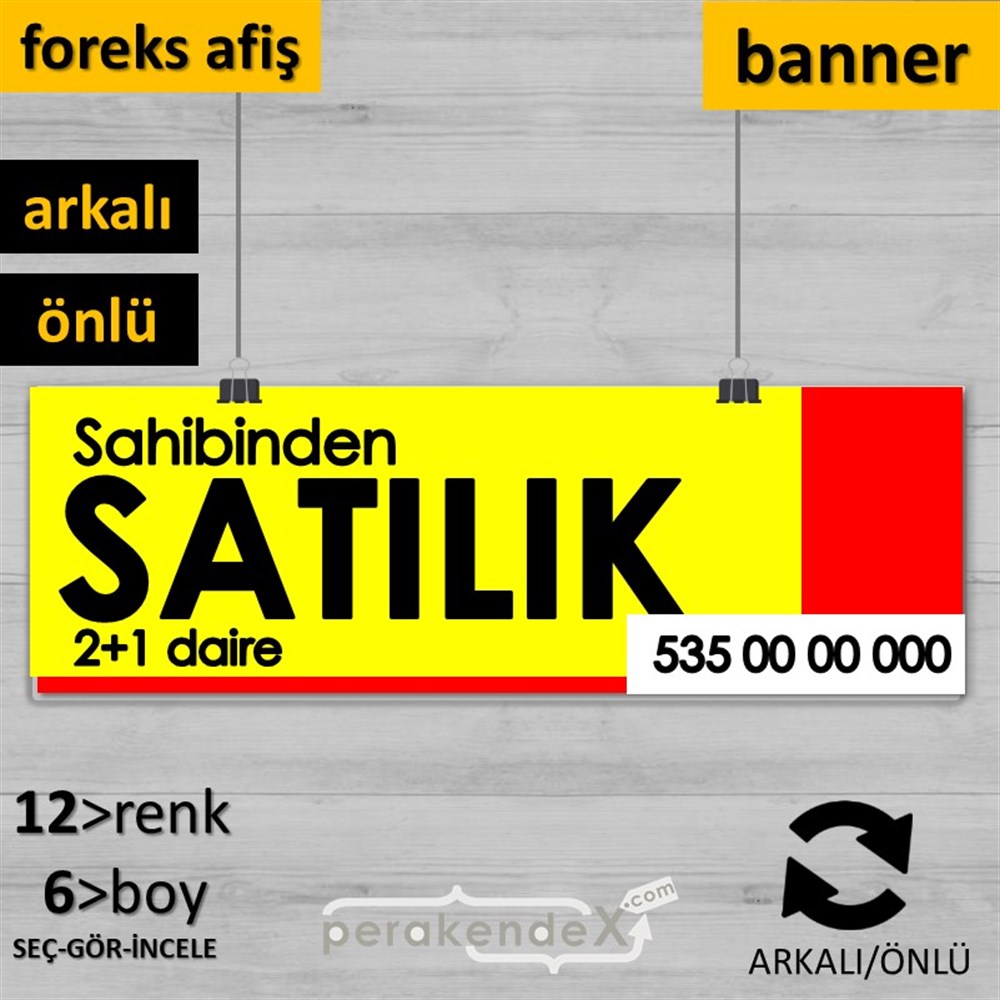 Sahibinden Satılık Yazısı 006 SERT PLASTİK POSTER,  AFİŞ (BANNER) -dikdörtgen,çift yön baskısert plastik poster,  afiş