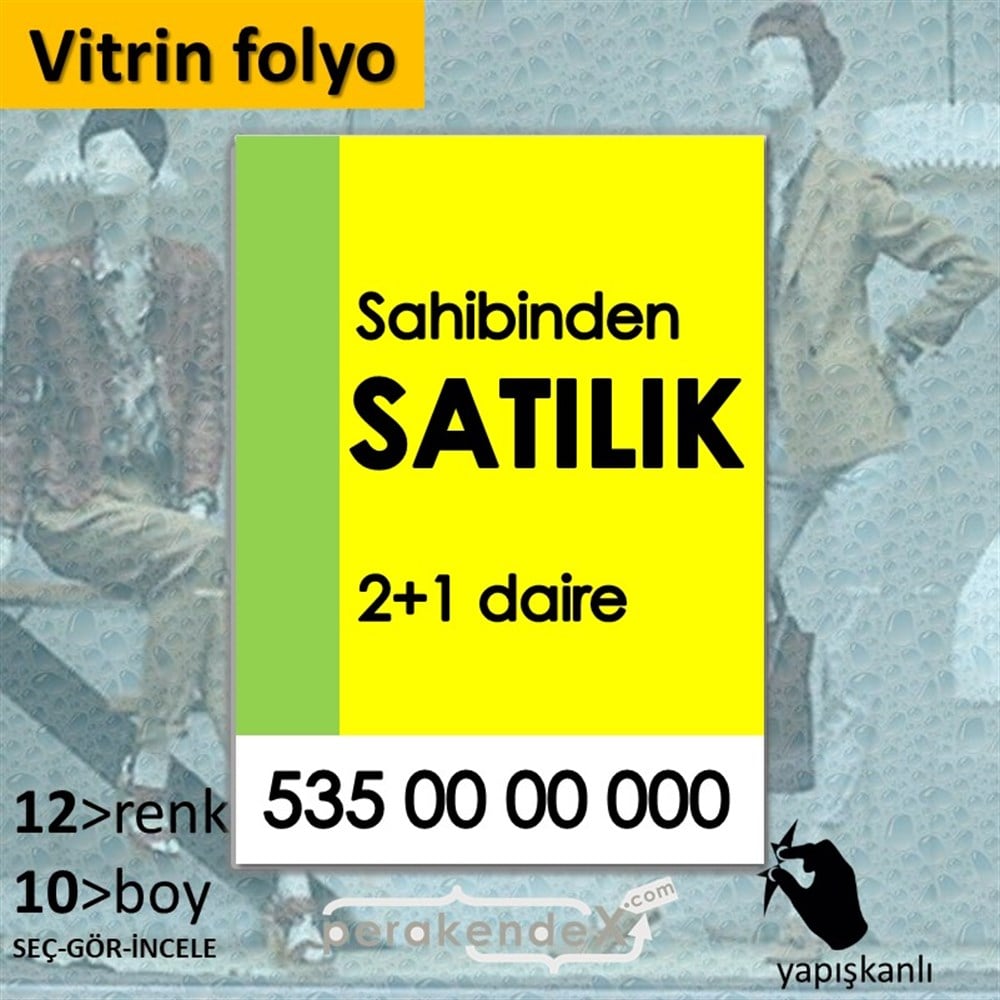 Sahibinden Satılık Yazısı 006 VİTRİN - CAM FOLYO,  VİNİL -dikdörtgen,tek yön baskıvitrin - cam folyo,  vinil