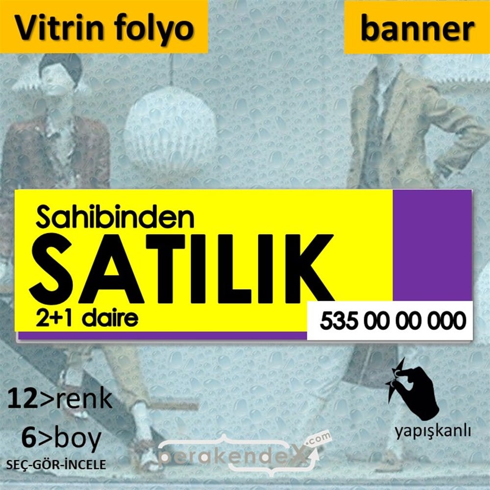 Sahibinden Satılık Yazısı 006 VİTRİN, CAM FOLYO,  VİNİL (BANNER) -dikdörtgen,tek yön baskıvitrin - cam folyo,  vinil