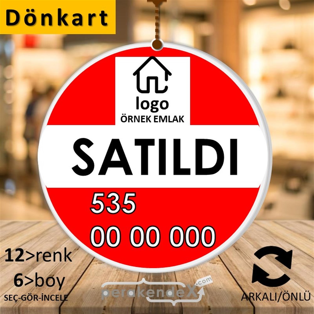 Satıldı Yazısı 001 DÖNKART -oval,çift yön baskıdön-kart