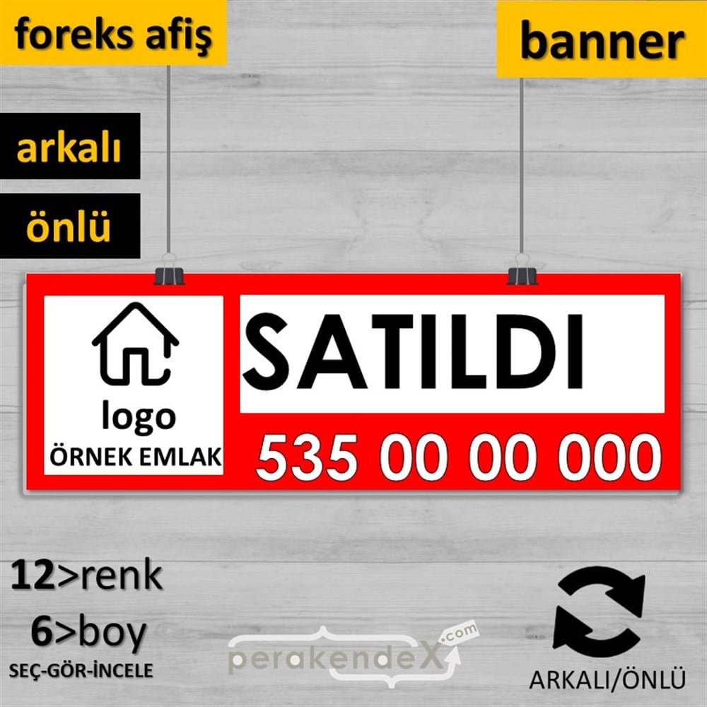 Satıldı Yazısı 001 SERT PLASTİK POSTER,  AFİŞ (BANNER) -dikdörtgen,çift yön baskısert plastik poster,  afiş