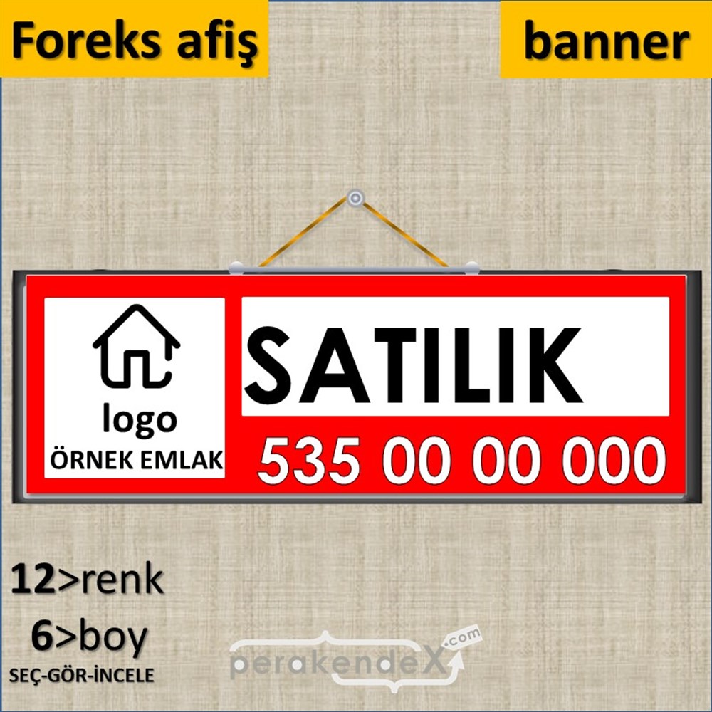 Satılık Yazısı 001 SERT PLASTİK POSTER,  AFİŞ (BANNER) -dikdörtgen,tek yön baskısert plastik poster,  afiş