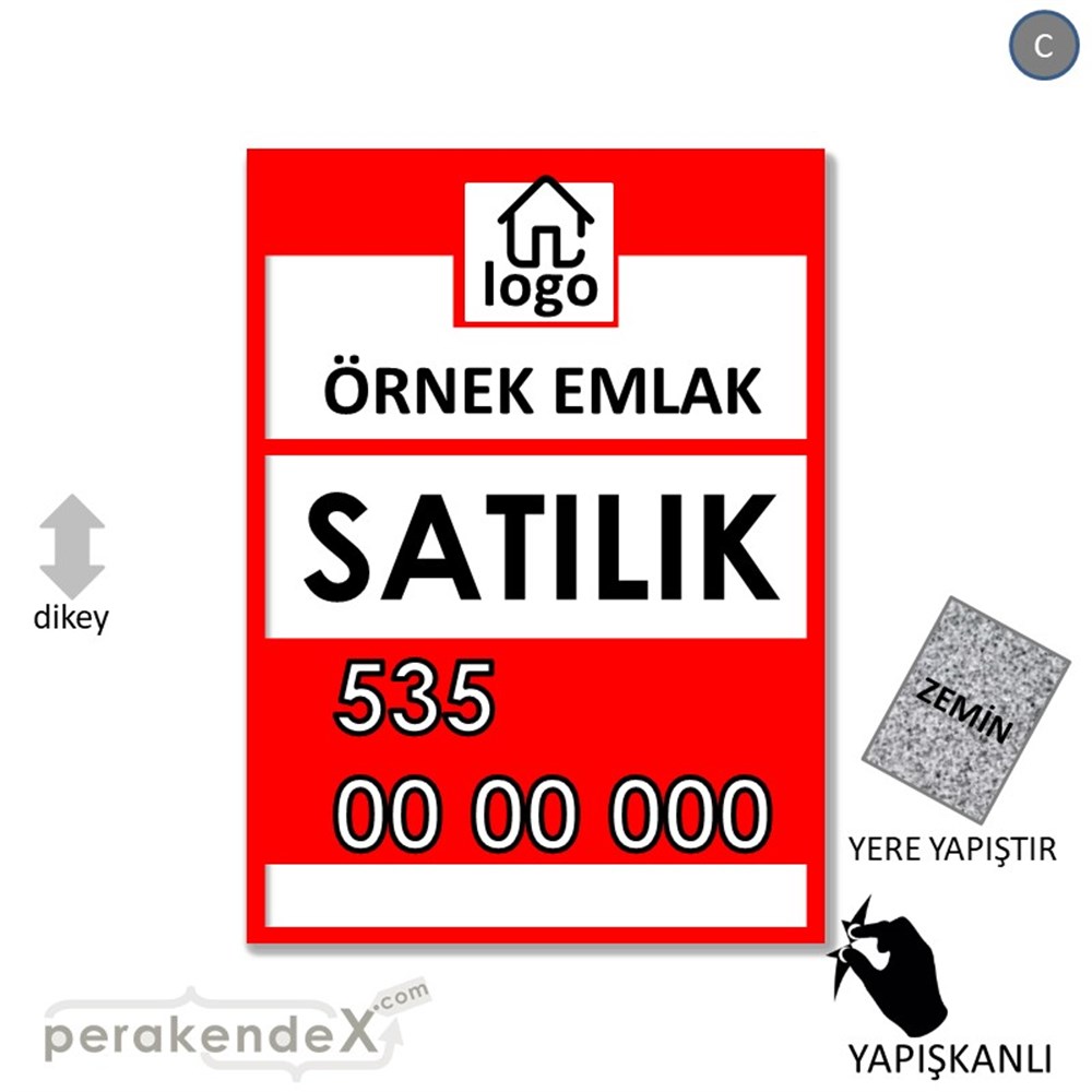 Satılık Yazısı 001 YER - ZEMİN FOLYO,  VİNİL -dikdörtgen,tek yön baskıyer - zemin folyo,  vinil