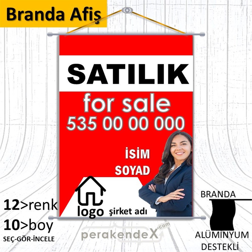 Satılık Yazısı 002 BRANDA POSTER,  AFİŞ -dikdörtgen,tek yön baskıbranda poster,  afiş