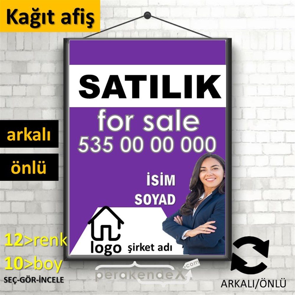 Satılık Yazısı 002 KAĞIT POSTER,  AFİŞ -dikdörtgen,çift yön baskıkağıt poster,  afiş