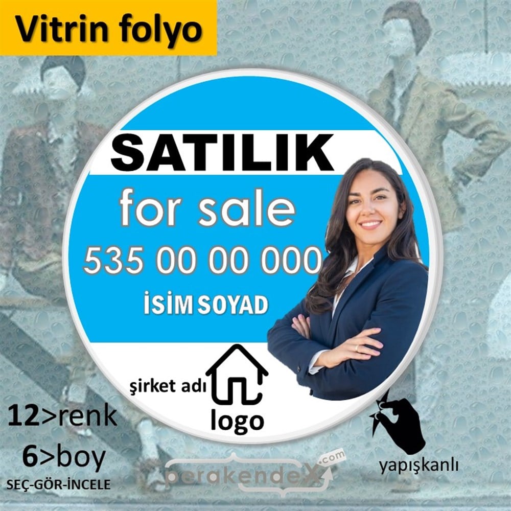 Satılık Yazısı 002 VİTRİN - CAM FOLYO,  VİNİL -oval,tek yön baskıvitrin - cam folyo,  vinil