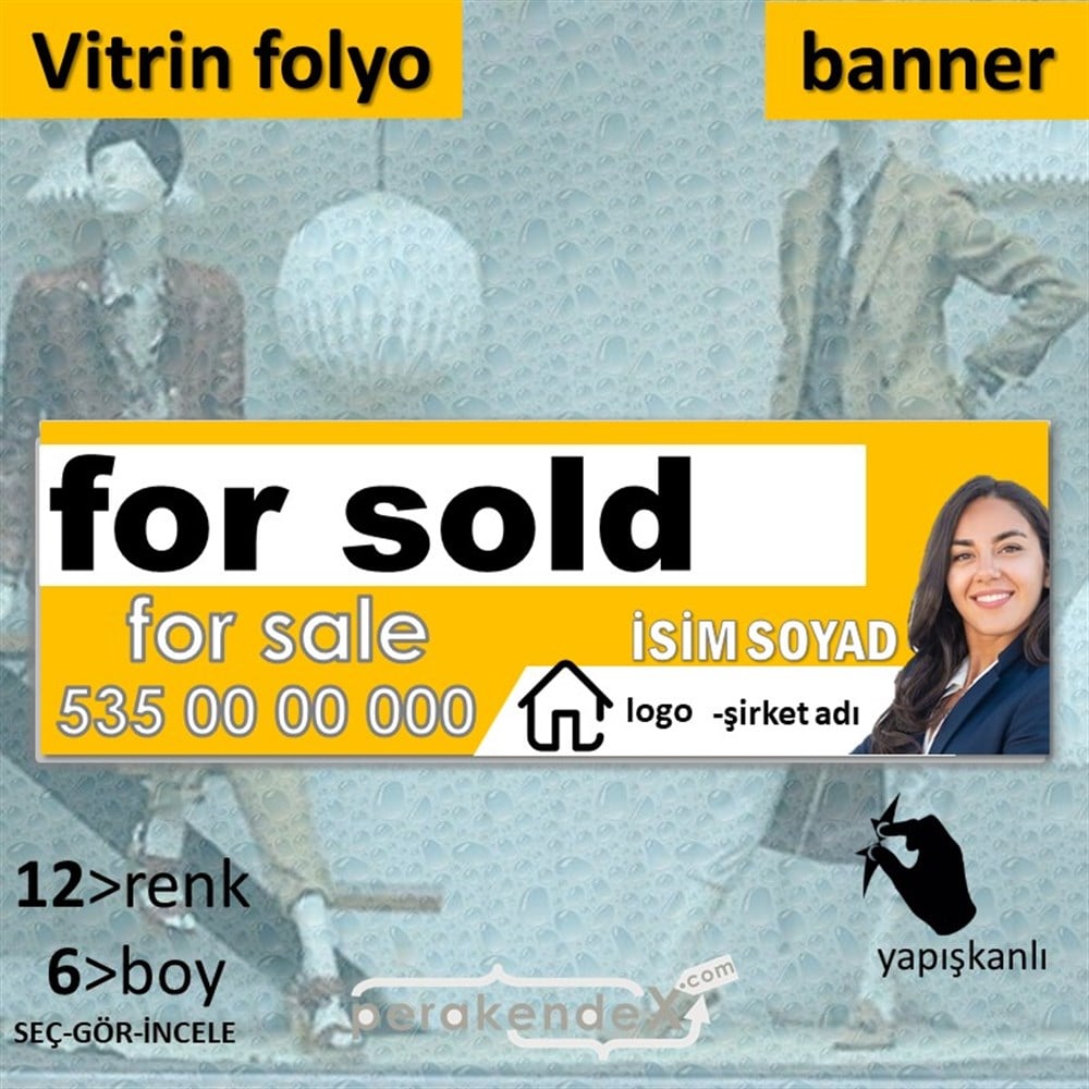 Satılık Yazısı 002 VİTRİN, CAM FOLYO,  VİNİL (BANNER) -dikdörtgen,tek yön baskıvitrin - cam folyo,  vinil