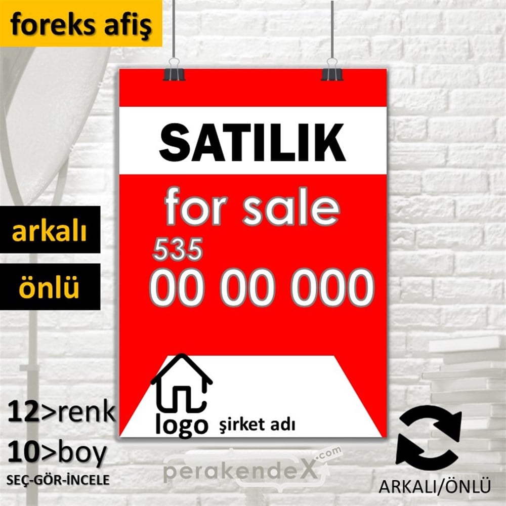 Satılık Yazısı 003 SERT PLASTİK POSTER,  AFİŞ -dikdörtgen,çift yön baskısert plastik poster,  afiş