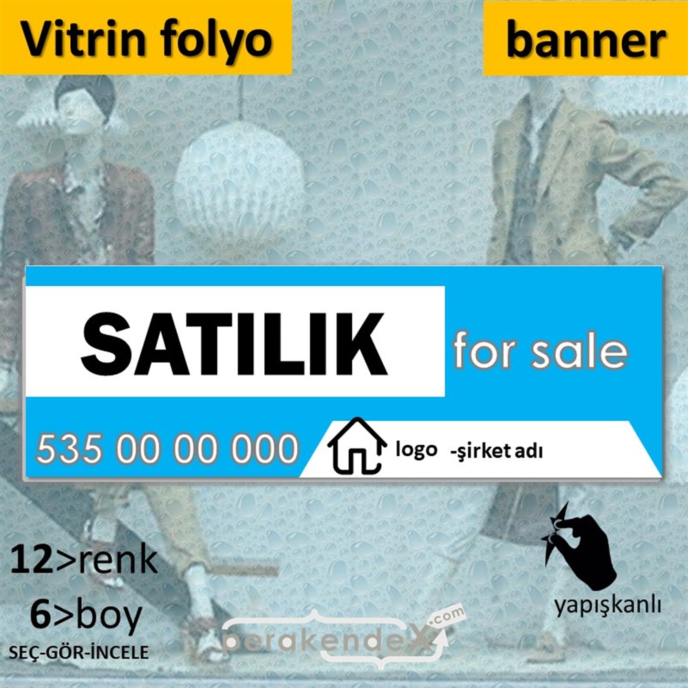 Satılık Yazısı 003 VİTRİN, CAM FOLYO,  VİNİL (BANNER) -dikdörtgen,tek yön baskıvitrin - cam folyo,  vinil