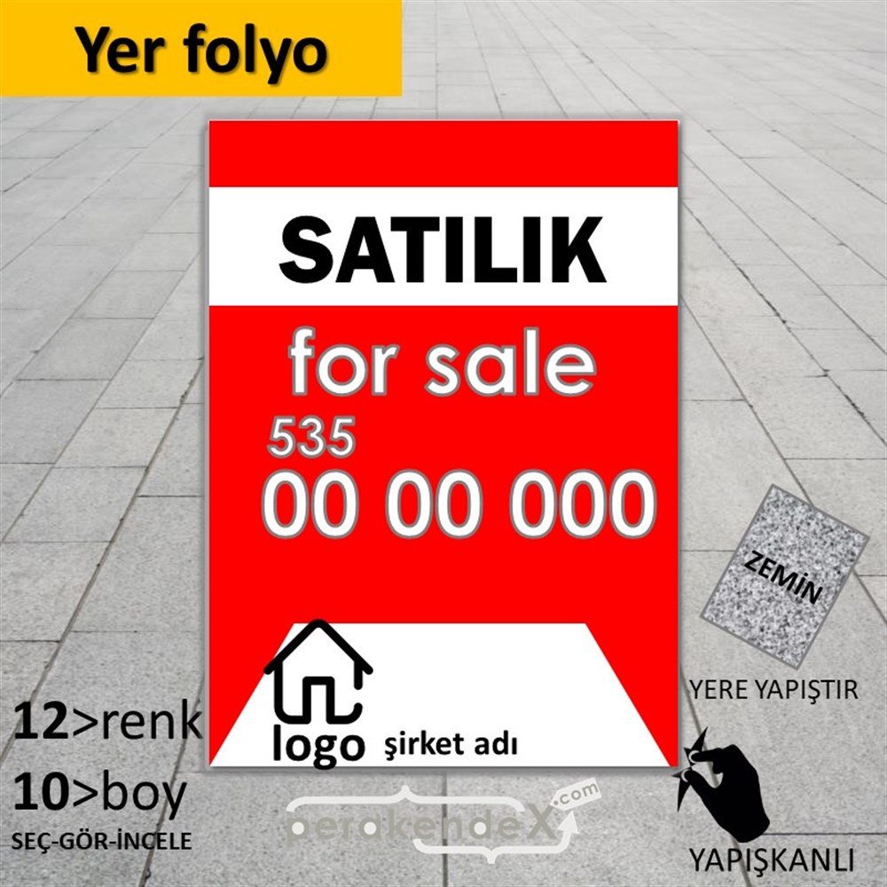 Satılık Yazısı 003 YER - ZEMİN FOLYO,  VİNİL -dikdörtgen,tek yön baskıyer - zemin folyo,  vinil