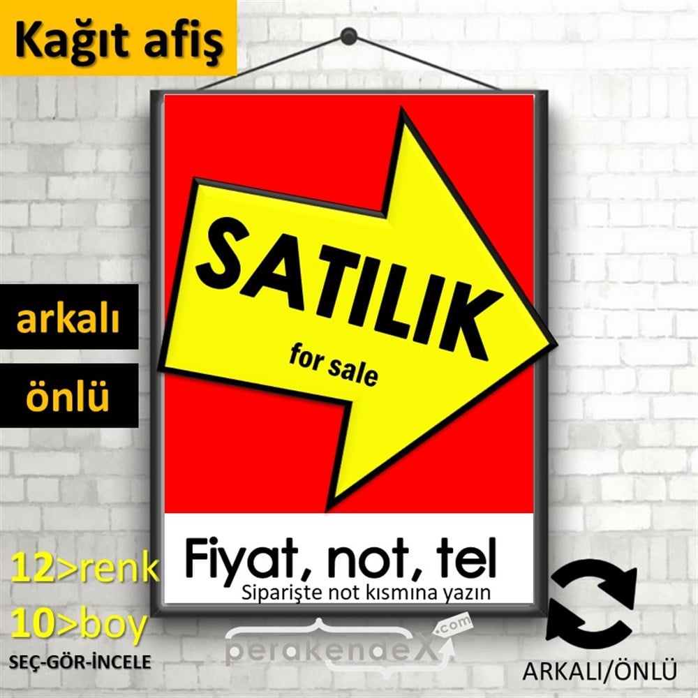 Satılık Yazısı 007 KAĞIT POSTER,  AFİŞ -dikdörtgen,çift yön baskıkağıt poster,  afiş