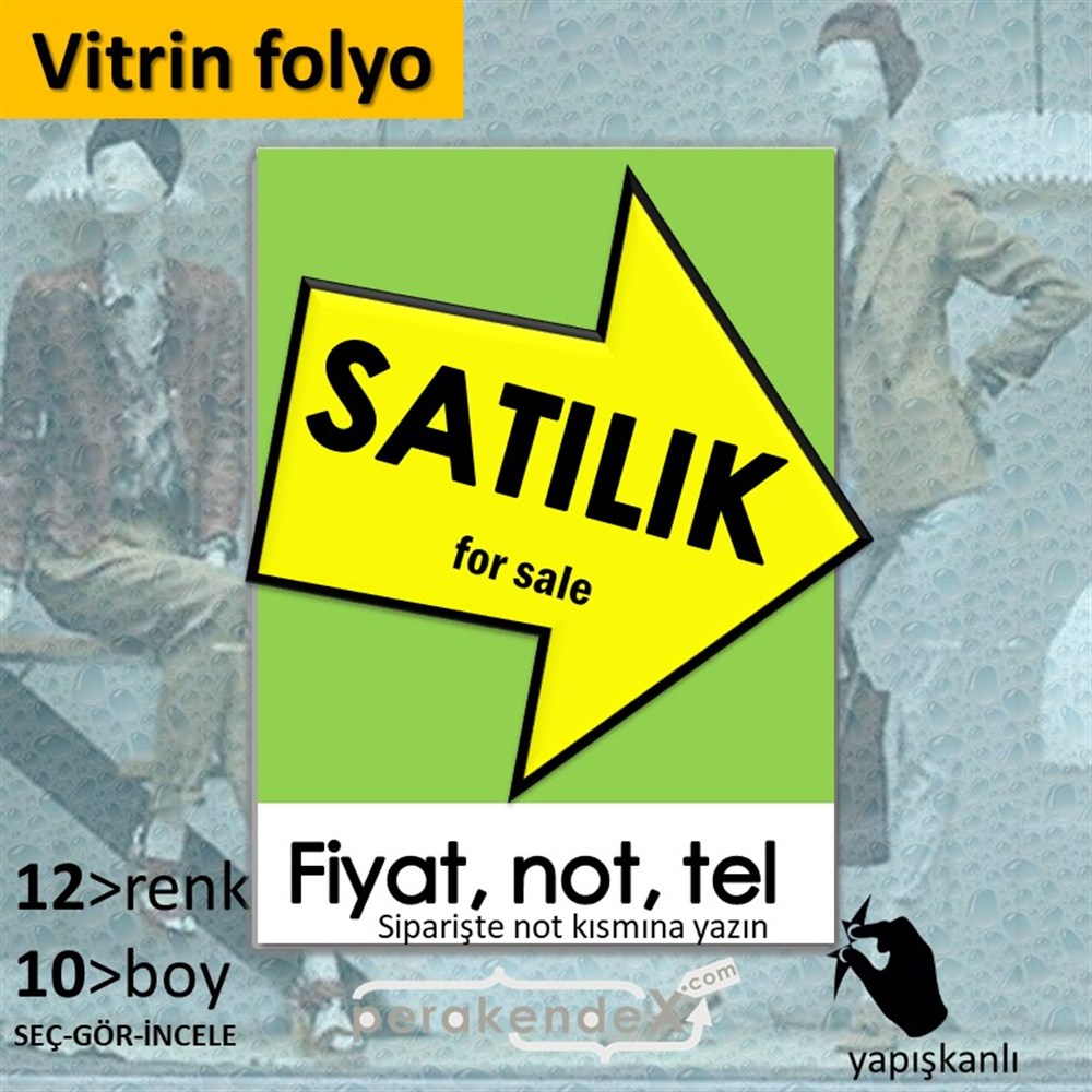 Satılık Yazısı 007 VİTRİN - CAM FOLYO,  VİNİL -dikdörtgen,tek yön baskıvitrin - cam folyo,  vinil
