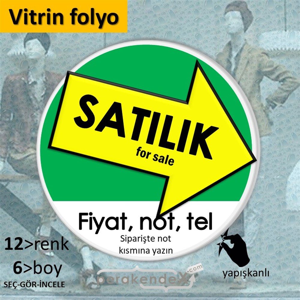 Satılık Yazısı 007 VİTRİN - CAM FOLYO,  VİNİL -oval,tek yön baskıvitrin - cam folyo,  vinil