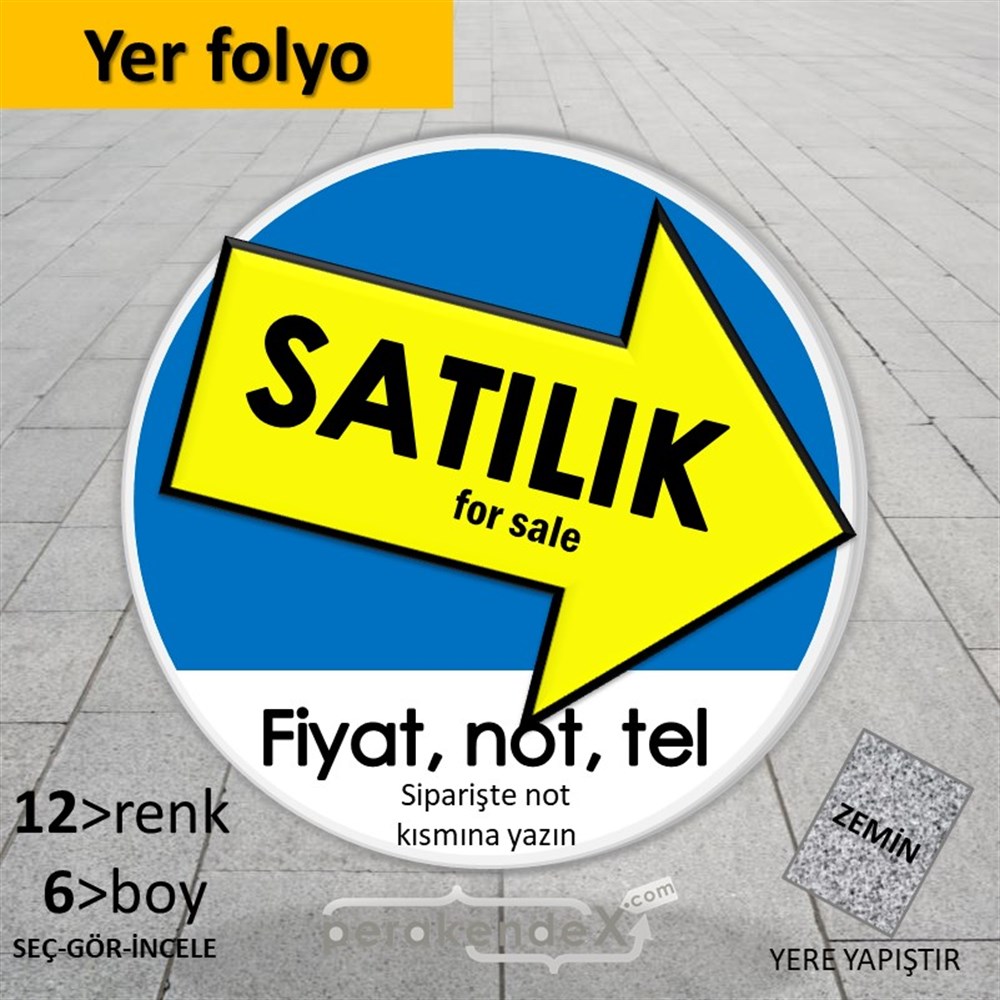 Satılık Yazısı 007 YER - ZEMİN FOLYO,  VİNİL -oval,tek yön baskıyer - zemin folyo,  vinil