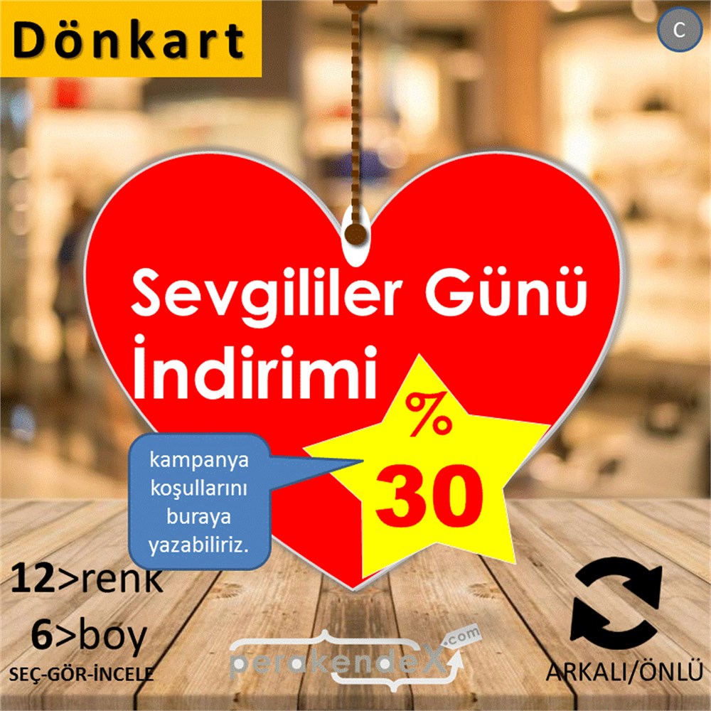 Sevgililer Günü İndirimi DÖNKART -Kalp,çift yön baskı