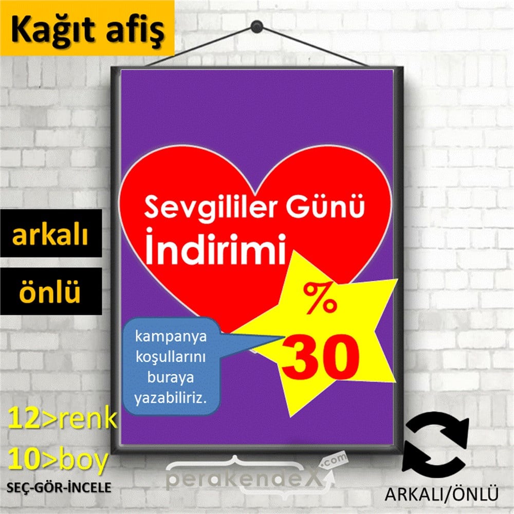 Sevgililer Günü İndirimi KAĞIT POSTER,  AFİŞ -dikdörtgen,çift yön baskı