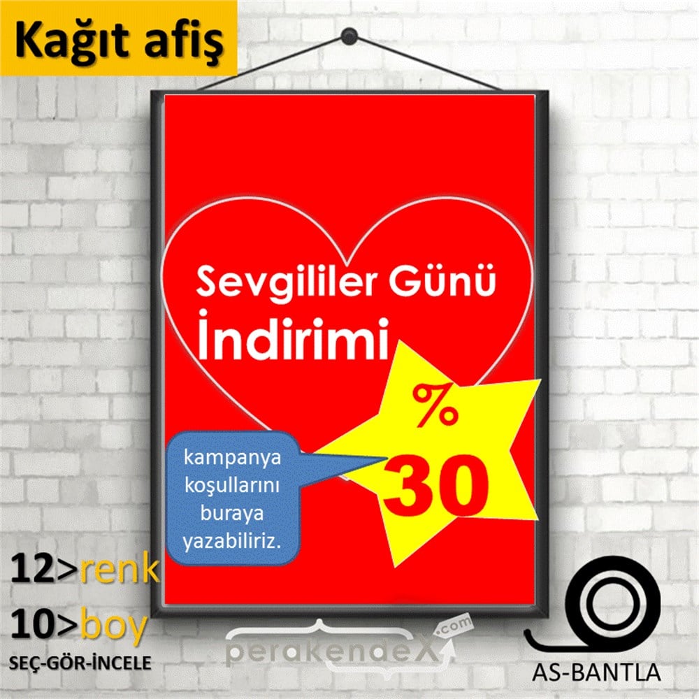 Sevgililer Günü İndirimi KAĞIT POSTER,  AFİŞ -dikdörtgen,tek yön baskı