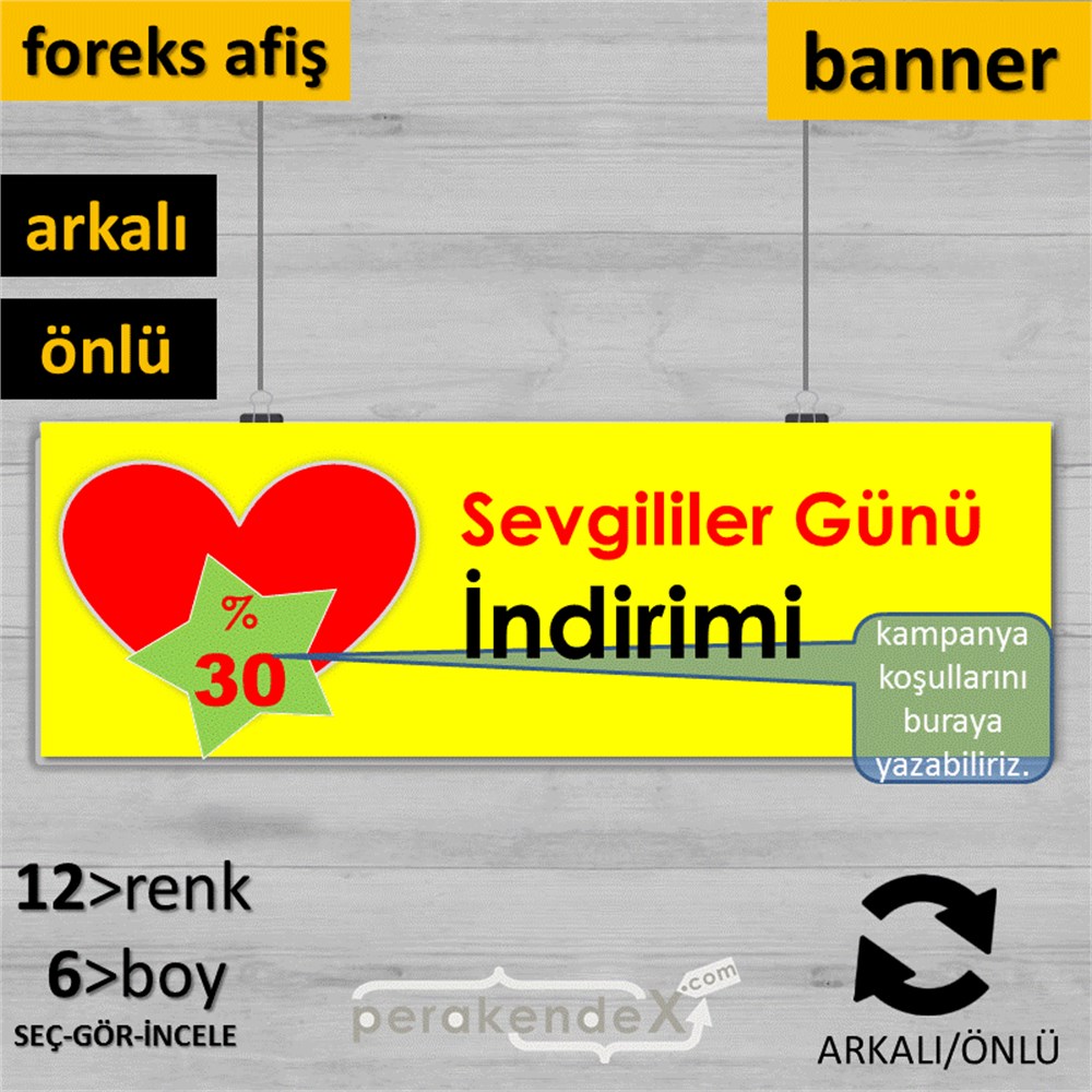 Sevgililer Günü İndirimi SERT PLASTİK POSTER,  AFİŞ (BANNER) -dikdörtgen,çift yön baskı