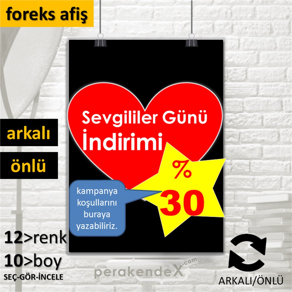 Sevgililer Günü İndirimi SERT PLASTİK POSTER,  AFİŞ -dikdörtgen,çift yön baskı